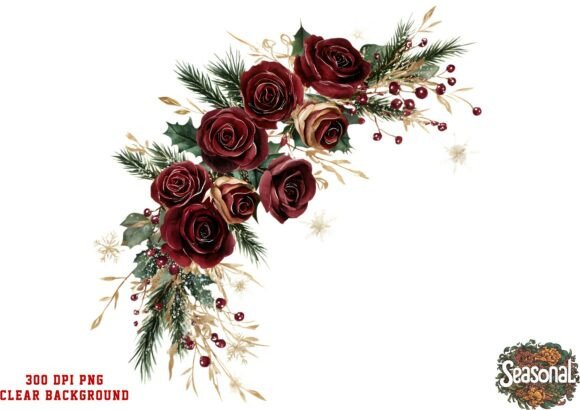 Burgundy Bloom Christmas Bouquet Clipart Review