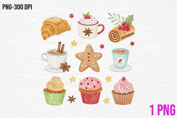 Christmas Bakery Set Clipart PNG for Illustrations