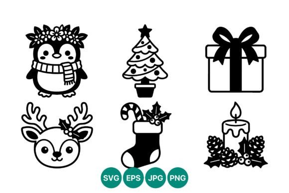 Christmas Black White Clip Art: Illustrations for Branding