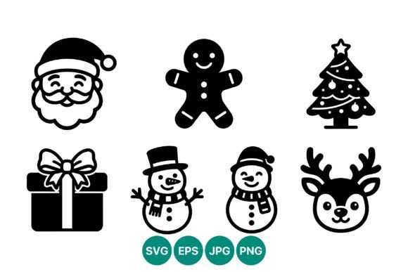 Christmas Holiday Black Icons Set Simple