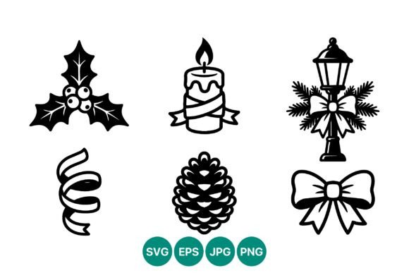 Christmas Holiday Black White Icons for Illustrations