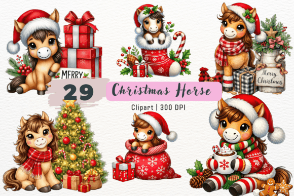 Christmas Horse Watercolor Clipart Set: A Designer’s Review for Illustrations