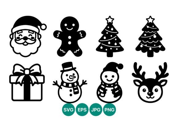 Christmas Icons Santa Tree Reindeer Gift Illustrations Review