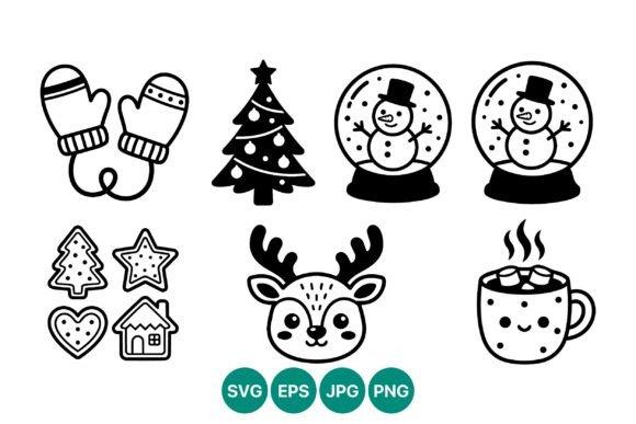 Christmas Winter Icons Black White Cute: Illustrations for Modern Editorial Design