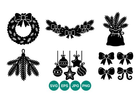 Christmas Wreath Garland Bows Vector Illustrations Review