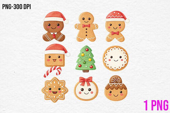 Cute Christmas Cookie Set Clipart PNG for Illustrations