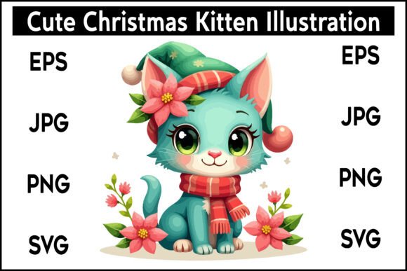 Cute Christmas Kitten Illustration for Festive Brand Identity