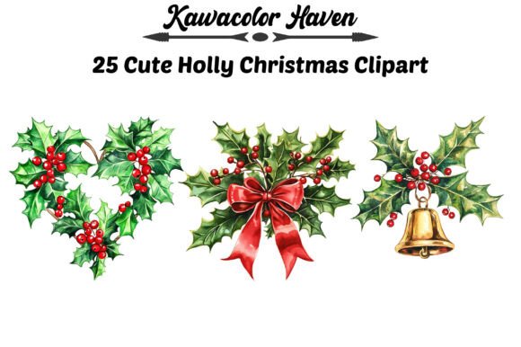 Cute Holly Christmas Clipart: Illustrations for Small Business Branding
