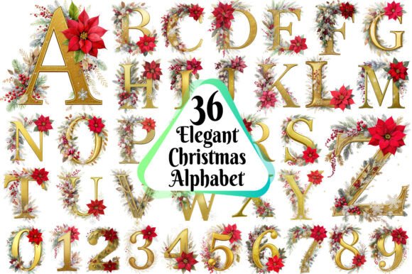 Elegant Christmas Gold Alphabet Watercol Illustrations Review