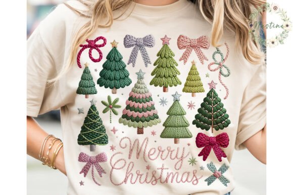 Embroidered Christmas Trees Bows PNG Review for Illustrations