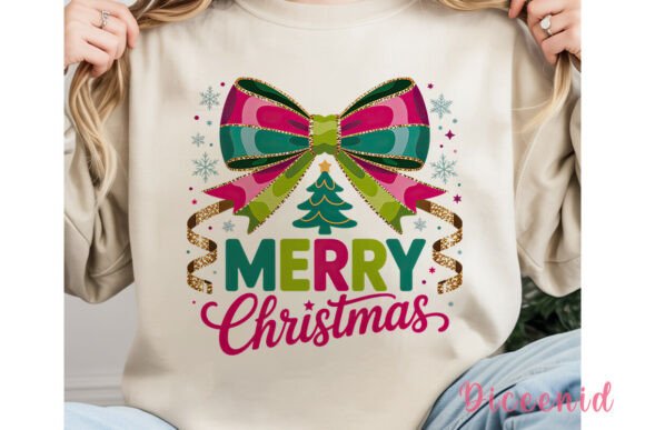 Merry Christmas Glitter Bow PNG Clipart for Illustrations