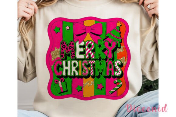 Merry Christmas Neon Glitter PNG Clipart for Illustrations