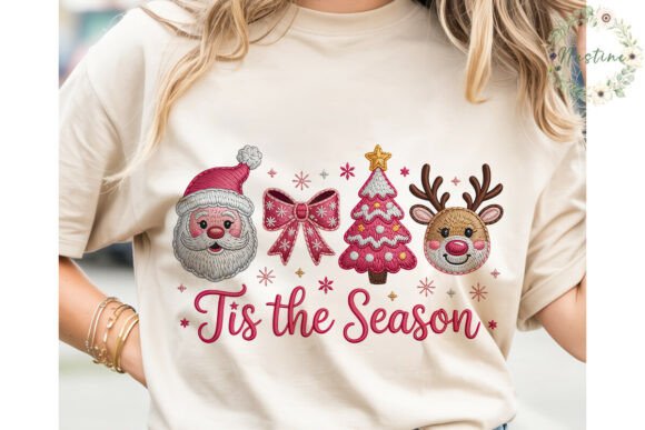Pink Christmas Embroidery PNG Clipart for Illustrations
