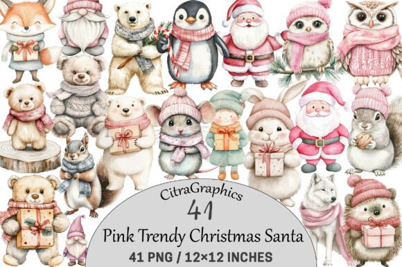 Pink Trendy Christmas Santa Png Bundle: A Modern Illustrations Review for Sellers