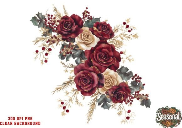 Ruby Petal Christmas Bouquet Clipart for Illustrations