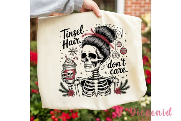 Tinsel Hair Skeleton Christmas PNG Illustrations