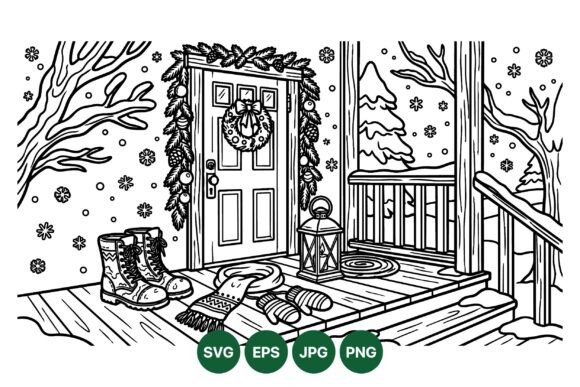 Winter Porch Christmas Door Svg Illustrations